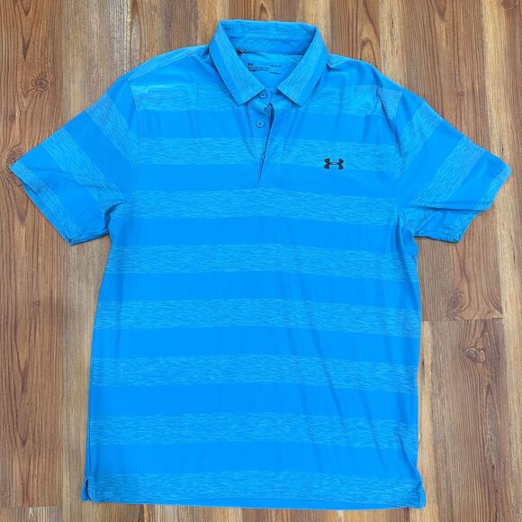 Under Armour HeatGear Loose Fit Polo - Men's Large - Blue Stripe Golf/Active - Picture 2 of 5